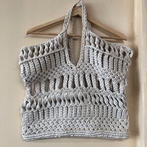 TOPSHOP Crochet Woven Summer Travel Beach Tote Neutral White Beige Rope Net Bag